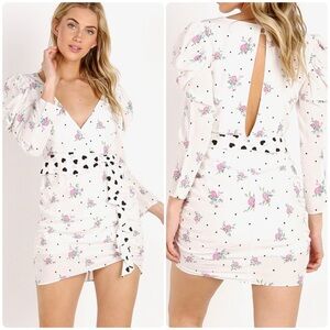 NEW For Love & Lemons Sz XS Mabel Mini Dress Floral Polka Dot Tiered Ruffle Boho